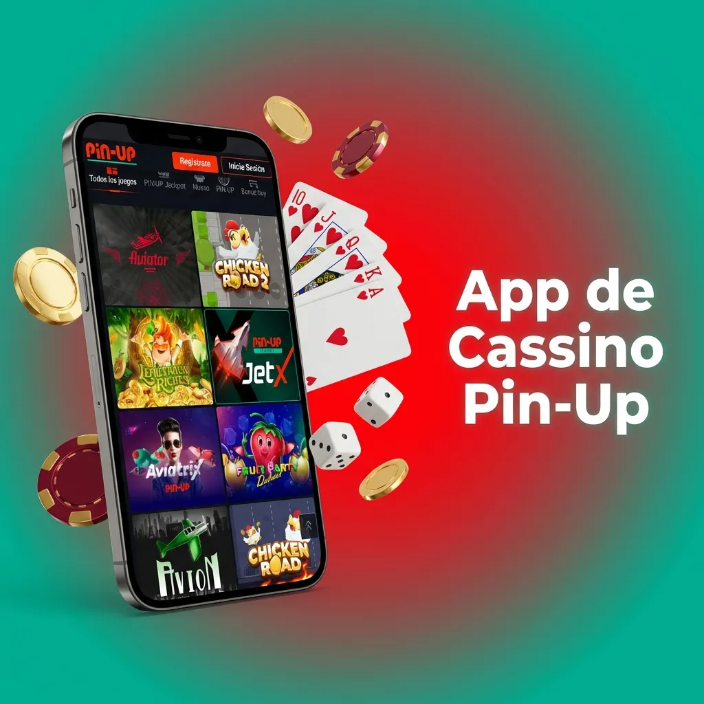 Interface do app Pin-Up Casino com slots, jogos de mesa e cassino ao vivo.