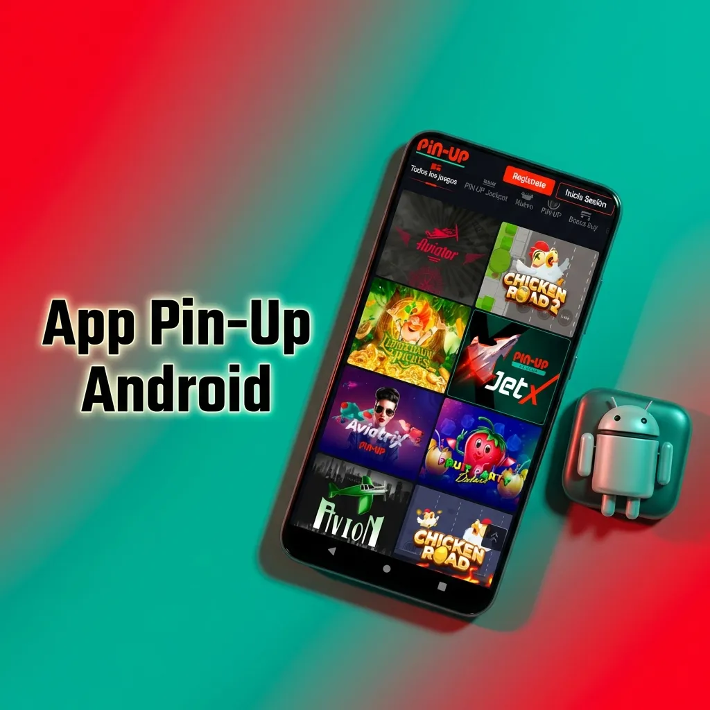 Interface do aplicativo Pin-Up para Android em smartphone para apostas e jogos de cassino.