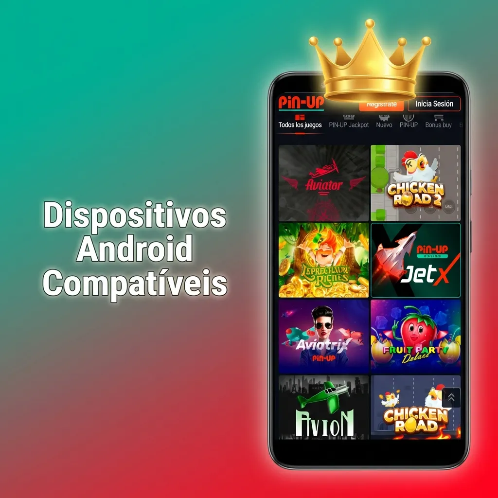 Smartphones Android compatíveis com o app Pin-Up, incluindo Samsung, Xiaomi e Motorola.